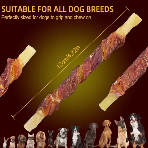 Vista 5 de Golosinas de cuero crudo envueltas en pato para perros masticables dentales Palitos masticables de piel cruda envueltos en pato real, con alto