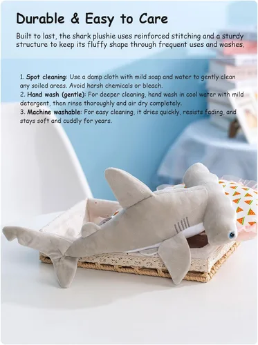 Vista 9 de Lindo juguete de peluche de tiburón martillo, adorable animal de mar de peluche de tiburón suave de 12 pulgadas para niños, esponjoso, regalo