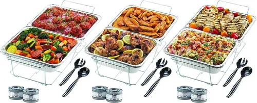 Vista 2 de Juego de platos desechables para rozar, combo de chafer para servir buffet (30 piezas)