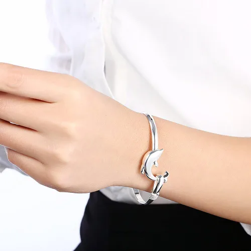 Vista 7 de Cutesmile Joyas de moda 925 de plata esterlina lindo delfín pulseras para mujer, Plata
