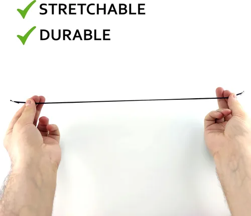 Vista 4 de 50 cuerdas elásticas negras de púas de 9.8 pulgadas con extremos de metal para sombreros, letreros e insignias