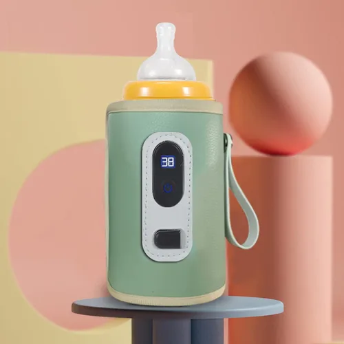 Vista 7 de Calentador de biberones USB, protector de calor de leche para bebés con pantalla LED para el hogar, viajes, automóvil (verde)