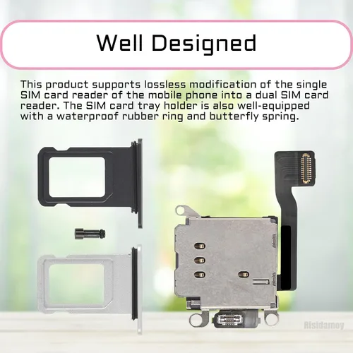 Vista 5 de para iPhone XR Dual SIM lector de tarjetas Flex Cable Reemplazo Black and Silver SIM Double Card Slot Tray Holder Adapter with SIM Eject Pin