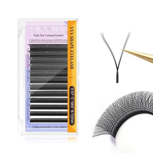 Vista 23 de NAGARAKU YY - Extensiones de pestañas, suministros Y, Lash 4D, Easy Fan, pestañas cruzadas de volumen ruso, pestañas YY, tejidas a mano, malla