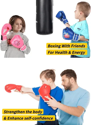 Vista 5 de Guantes de boxeo mejorados para niños y niñas de 3 a 8 años, guantes de boxeo para entrenamiento de niños, guantes de boxeo para niños, para saco