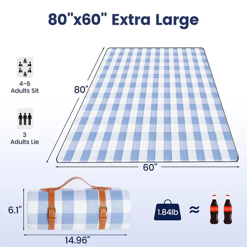 Vista 2 de sapsisel Manta de picnic extragrande de 80 x 60 pulgadas, manta de picnic impermeable para la playa