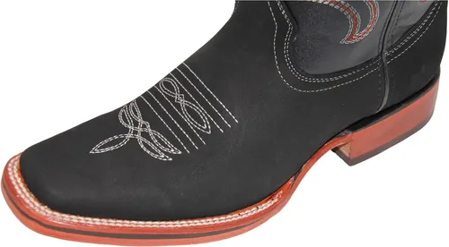 Vista 6 de Botas vaqueras de cuero genuino con punta cuadrada para hombre