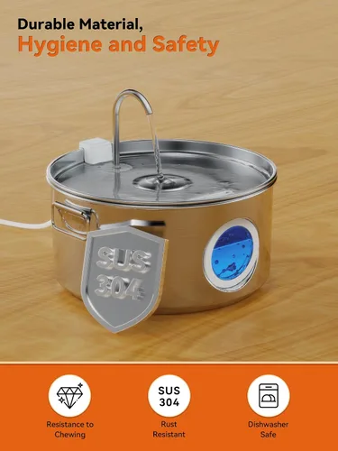Vista 3 de Fuente de agua para perros grandes, fuente de agua de acero inoxidable de 3.2 galones/406 oz/12 L, dispensador de agua silencioso para perros