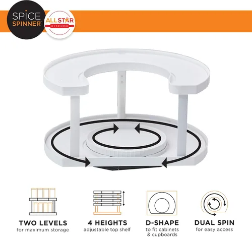 Vista 3 de Allstar Innovations Organizador de especias con dos niveles y soporte que ahorra espacio, mantiene todo ordenado y al alcance con mesas giratorias