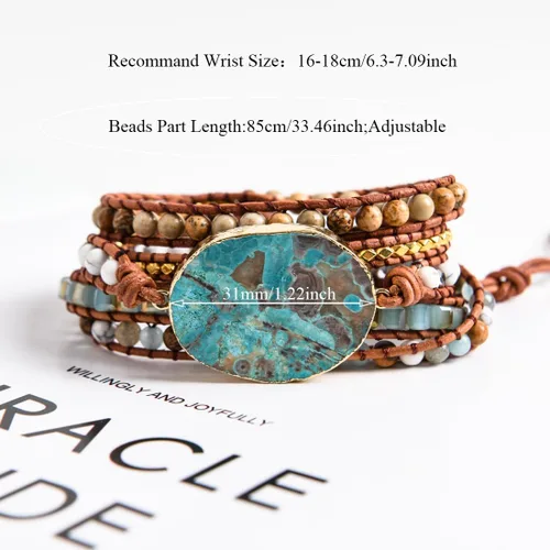 Vista 2 de Ygline Pulsera bohemia hecha a mano, con piedra de cristal, envolvente, de cuero, para mujer