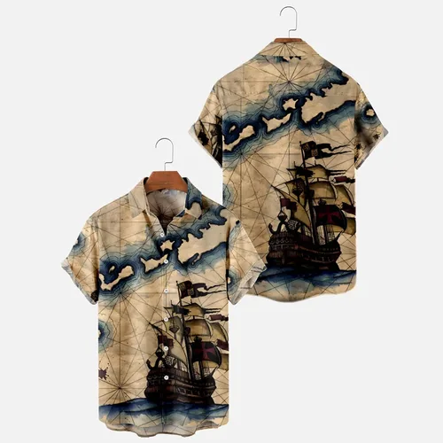 Vista 3 de Camisetas de playa de Guayabera de campamento cubano para hombre estilo rockabilly de los años 50