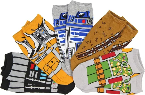 Vista 3 de Hypnotic Hats Calcetines de Star Wars para adulto, disfraz de personaje para adulto, calcetines de cosplay, 5 pares mixtos y combinados, zapato