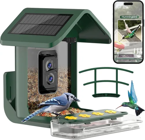 Vista 12 de Comedero para pájaros con cámara alimentado por energía solar: Comedero inteligente para aves con cámara de alimentación en vivo de 2K