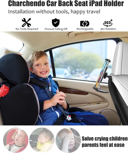 Vista 7 de Charchendo [Ajuste personalizado] Soporte de tableta para Tesla Model Y y Model 3, soporte de respaldo de asiento integrado para iPad Pro Air Mini