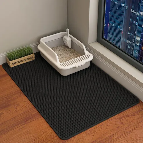 Vista 23 de HCY&WLD Tapete para arena de gatos, 45x26/35x24/30x22/24x18 pulgadas, tapete de doble capa para caja de arena de gatos, EVA antideslizante