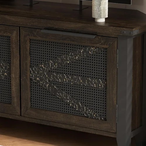Vista 2 de VFK Soporte de TV de esquina de estilo granja para TV de 50 pulgadas, centro de entretenimiento rústico con almacenamiento, mesa de consola