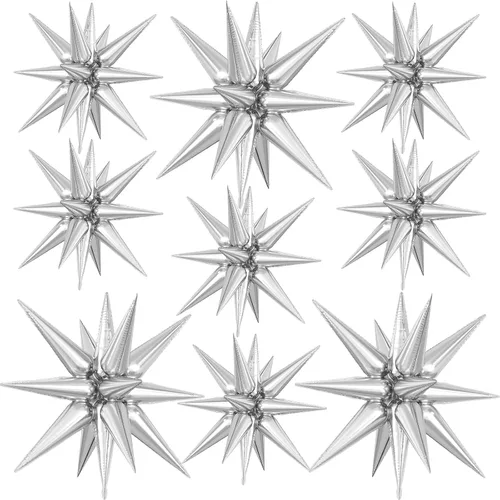 Vista 29 de 9 piezas de globos de estrella beige, grandes globos de papel de aluminio en forma de estrella en explosión, globos de Mylar en punta color crema