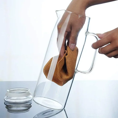 Vista 2 de Jarra de vidrio con tapa de acero inoxidable, jarra segura para estufa de alta resistencia al calor para agua fría/caliente y té helado