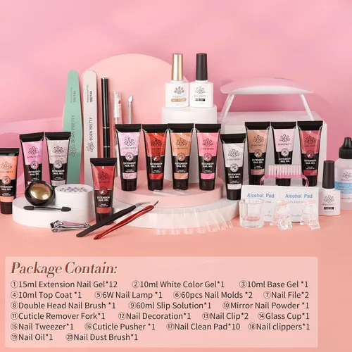 Vista 8 de BORN PRETTY Kit de Gel de Extensión Poli - Kit de Gel de Extensión de Uñas de 12 Colores Nude Transparente Rosa Gelatina Kit Todo-En-1 Gel