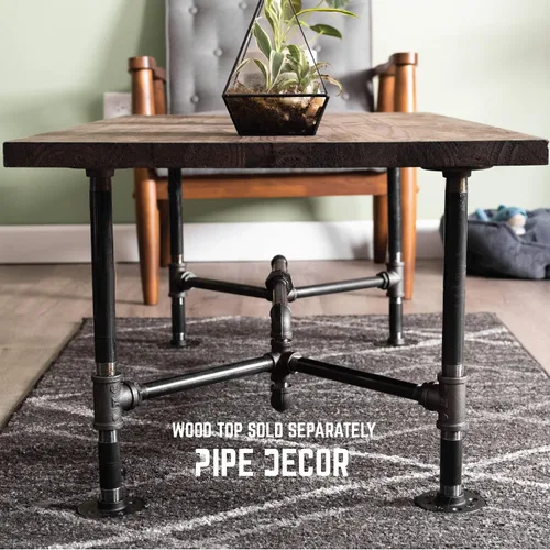 Vista 5 de PIPE DECOR Juego de patas de mesa auxiliar, kit de base de mesa industrial rústica para sala de estar, oficina, tuberías y accesorios ásperos
