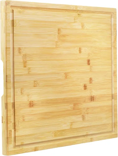Vista 9 de Utoplike Tabla de cortar de acacia de 17 x 12 pulgadas, tabla de cortar de grano final de madera con ranura de jugo de un solo lado y asas, bloque