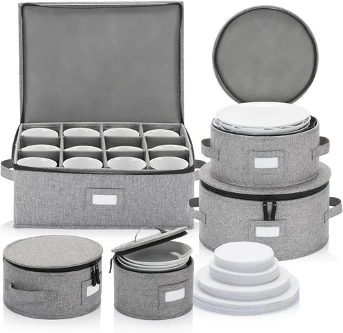 Vista 20 de Juego de 4 cajas de almacenamiento de porcelana para vajilla – Carcasa rígida y apilable – Tamaños: 12 – 10 – 8.5 pulgadas y 7 pulgadas de ancho