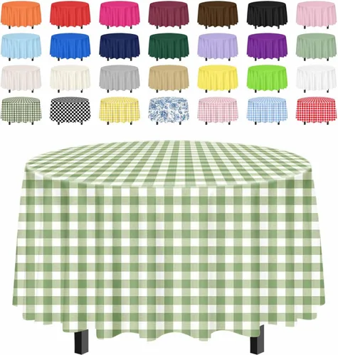 Vista 20 de SietDESEO Paquete de 2 manteles redondos de plástico de 84 x 84 pulgadas, impermeables, color negro, desechables para bodas, cumpleaños, baby Mantel