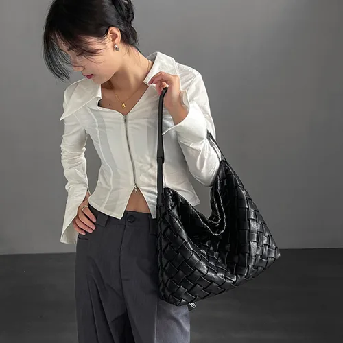 Vista 9 de Bolso Boston para mujer, bolso tejido de cuero vegano, bolso de mensajero para mujer, bolso cruzado de hombro de moda, casual hobo