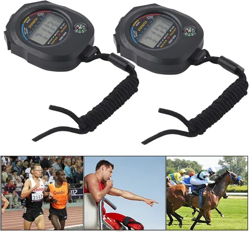 Vista 3 de Temporizador de cronómetro, multifuncional, portátil, electrónico, digital, LCD, deportivo, cronómetro, temporizador para carreras deportivas