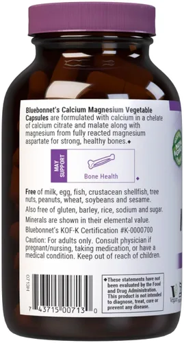 Vista 3 de Bluebonnet Nutrition Calcio y magnesio, salud ósea*, sin OMG, vegano, certificado Kosher, sin gluten, sin soja, 90 cápsulas vegetales, 30 porciones