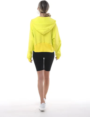 Vista 3 de MAGICMK Sudadera con capucha y cremallera para mujer, para otoño, invierno, recortada, de manga larga, camiseta de gran