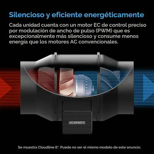 Vista 4 de AC Infinity CLOUDLINE LITE - Kit de filtración de aire de 4 pulgadas, ventilador en línea y filtro de carbono, sistema de refrigeración