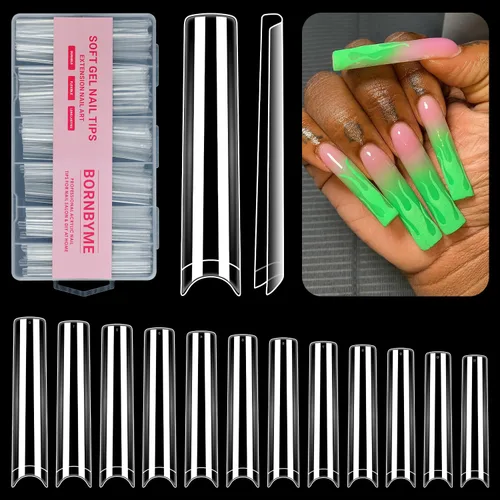 Vista 9 de Puntas de uñas cortas cuadradas francesas, BORNBYME 120 piezas de uñas postizas transparentes, puntas de uñas acrílicas, puntas de uñas de cubierta