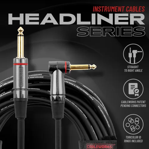 Vista 8 de Cableworks By Gator Cases Headliner Series Premium 3 pies recto a ángulo recto cable para instrumentos de guitarra (GCWH-INS-03RA)
