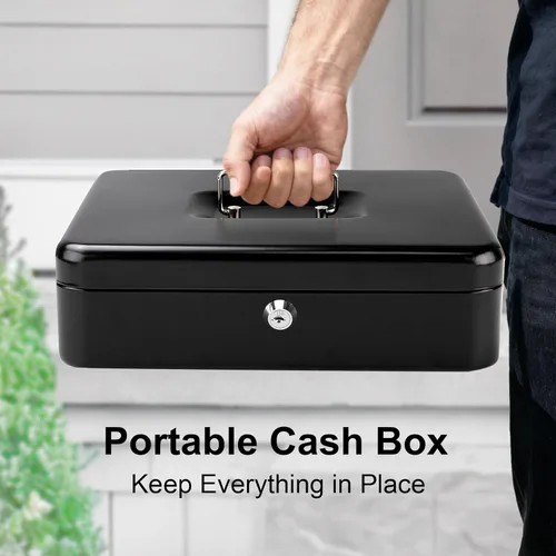 Vista 6 de Jssmst - Caja de efectivo de metal grande con bandeja de dinero,Caja de bloqueo