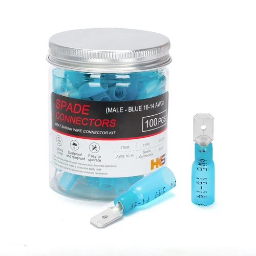 Vista 23 de HKS 100 conectores de pala hembra azul 16-14 AWG – Kit de conectores de cable de desconexión rápida eléctricos termorretráctiles – cobre rojo