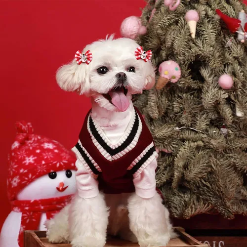 Vista 4 de 80 lazos de Navidad para perros pequeños, lazos de Navidad a granel para perros con bandas de goma, moños de aseo para mascotas, cachorros, perros
