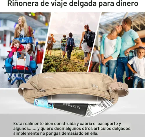 Vista 7 de Cinturón de dinero, soporte para pasaporte, cartera de viaje oculta segura con bloqueo RFID, riñonera encubierta, Beige, Rfid Blocking & Belt