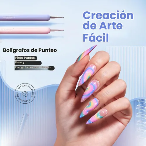 Vista 4 de Beetles Gel Polish Pinceles para arte de uñas, 6 bolígrafos de diseño de A-Multicolor-6