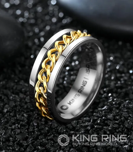 Vista 2 de King Ring Anillo giratorio de 0.315 pulgadas, anillo plano pulido fino para hombres y mujeres con cadena cubana, diseñado en Estados Unidos