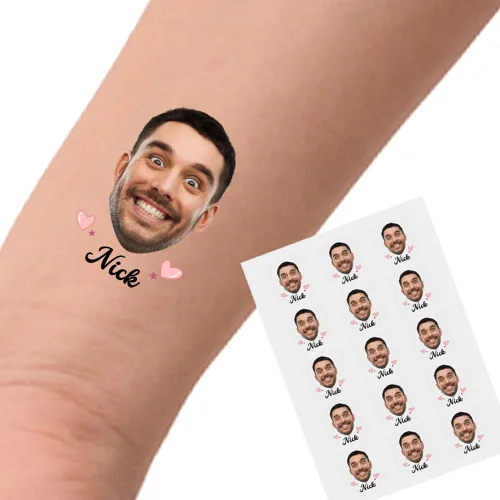 Vista 24 de YESCUSTOM Tatuajes temporales personalizados con foto, tatuaje facial personalizado con logotipo para adultos, parejas, mujeres, hombres, tatuajes