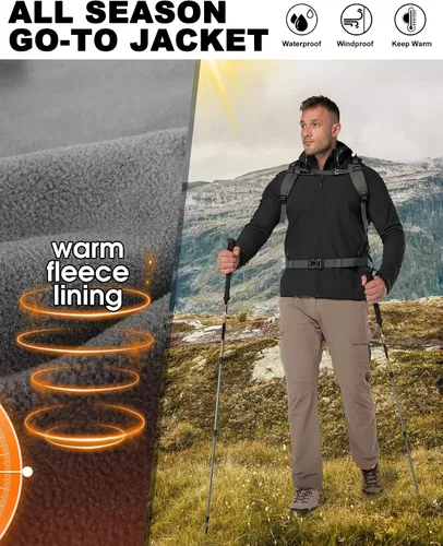 Vista 4 de 33,000ft Chaqueta Softshell con capucha para hombre, impermeable, ligera, aislada, cortavientos, con forro polar