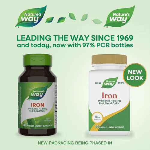 Vista 2 de Nature's Way Hierro, promueve glóbulos rojos saludables*, 18 mg de gluconato de hierro por porción, sin gluten, 100 cápsulas