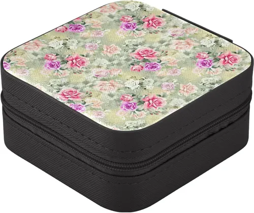Vista 2 de WELLDAY Jewelry Box Roses Portable Travel Jewelry Case Organizer Bag Storage Box for Necklace, Earrings, Rings, Bracelet