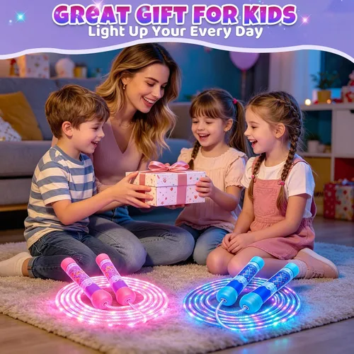 Vista 7 de 2 Pack LED Jump Rope for Kids Colorful Skipping Rope Light Up Ropes for Girls Boys Fitness Exercise & Lights Dancing & Night Party Favors