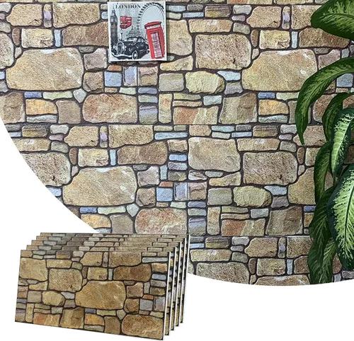 Vista 21 de Dundee Deco Paneles de pared 3D: revestimiento de pared marrón cobre con aspecto de piedra sepia, revestimiento de espuma de poliestireno