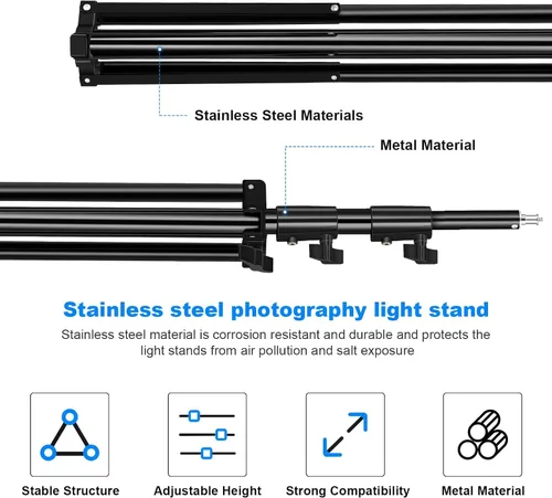 Vista 4 de Paquete de 2 soportes de luz resistentes de 9.2 pies / 110 pulgadas con resorte de aluminio acolchado para trípode, carga máxima: 22.0 lbs ajustable
