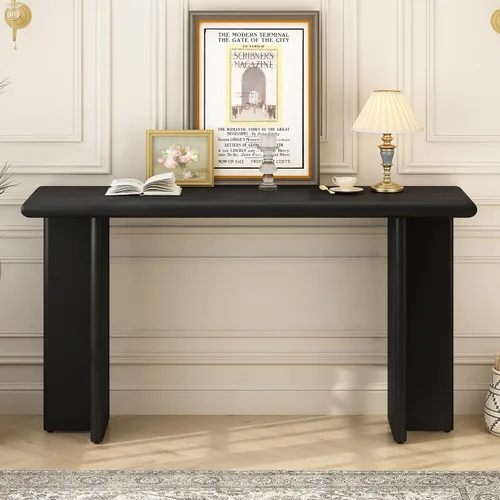 Vista 21 de Mesa de consola de entrada, sofá largo estrecho para pasillo, mesa de vestíbulo detrás del sofá, retro con cajón oculto, toma de corriente lateral