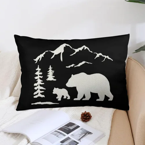Vista 2 de ITFRO - Juego de 2 bonitas fundas de cojín con diseño de osos de regalo, árbol de pino, bosque, montañas, de lino de algodón, para almohadones Juego