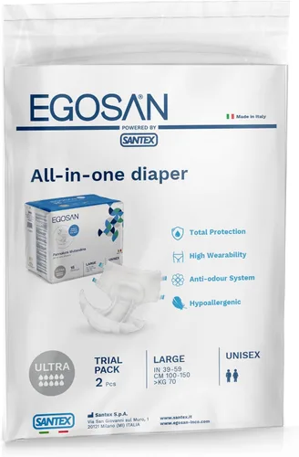 Vista 2 de EGOSAN Ultra Incontinence - Pañal para adultos, máxima absorción y pestañas ajustables para hombres y mujeres (mediano (muestra de 2 unidades)